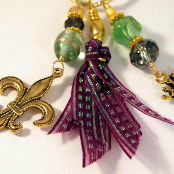 Mardi Gras Beaded Tassel Purse Charm Bohemian Key-chain Fat Tuesday Fob - Picture 6 of 8